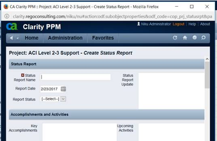 Status Report Screen on Project Tab